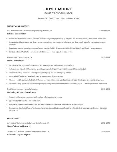 Exhibits Coordinator Resume