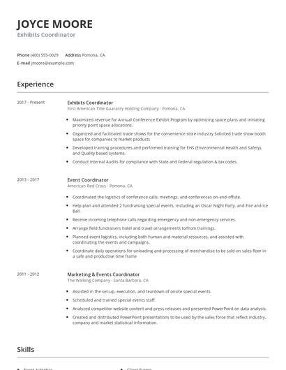 Exhibits Coordinator Resume