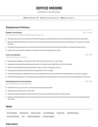 Exhibits Coordinator Resume