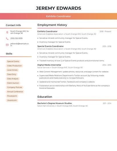 Exhibits Coordinator Resume