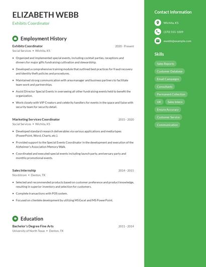 Exhibits Coordinator Resume