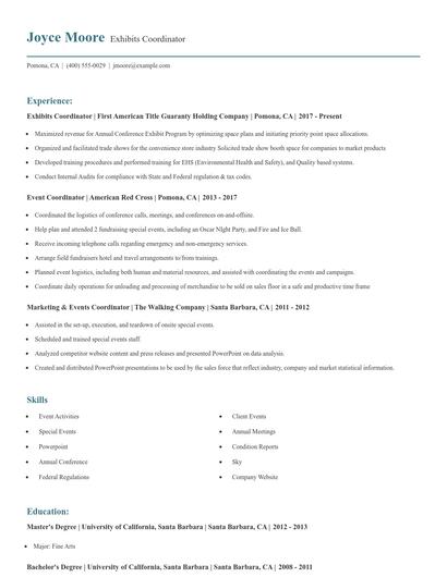 Exhibits Coordinator Resume