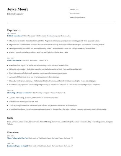 Exhibits Coordinator Resume