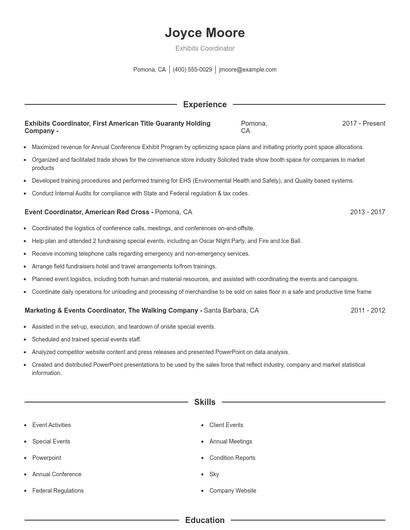 Exhibits Coordinator Resume