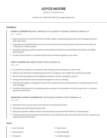 Exhibits Coordinator Resume