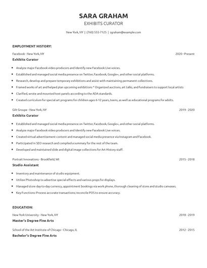 Exhibits Curator Resume