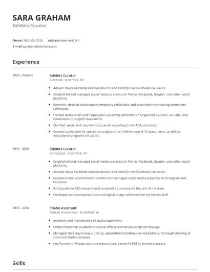 Exhibits Curator Resume