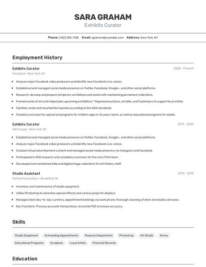 Exhibits Curator Resume