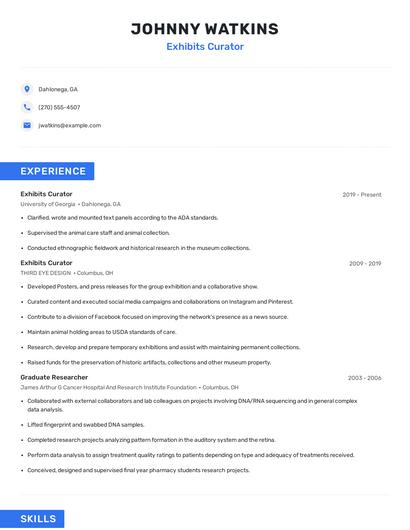 Exhibits Curator Resume
