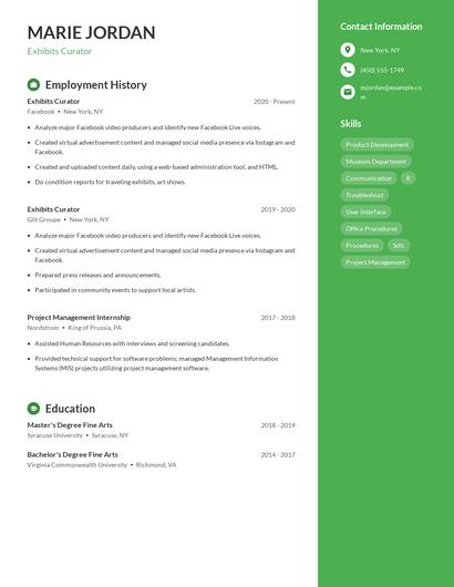 Exhibits Curator Resume