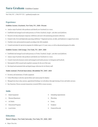 Exhibits Curator Resume