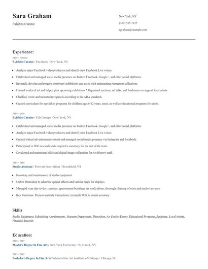 Exhibits Curator Resume