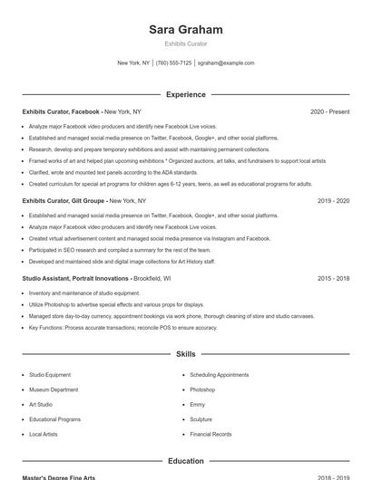 Exhibits Curator Resume