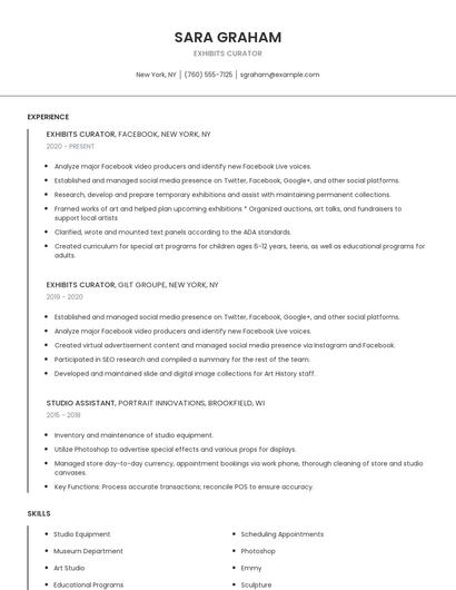Exhibits Curator Resume