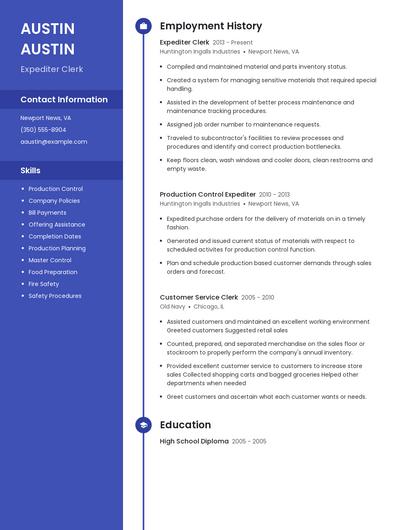 Expediter Clerk Resume