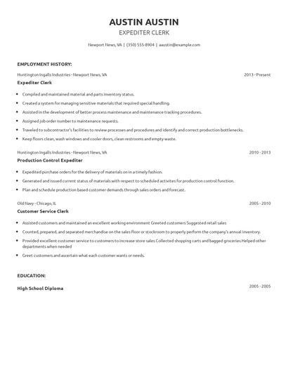 Expediter Clerk Resume