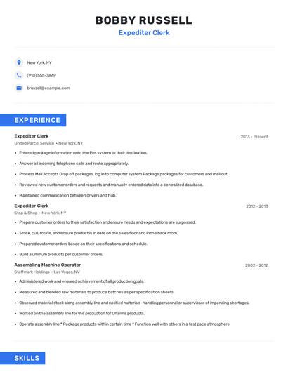 Expediter Clerk Resume