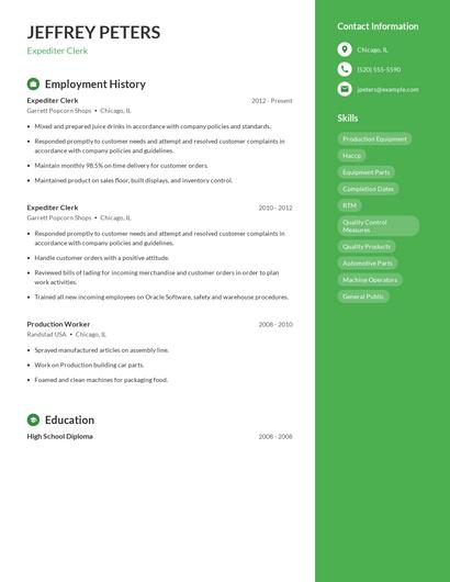 Expediter Clerk Resume