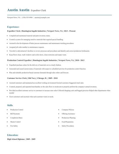 Expediter Clerk Resume