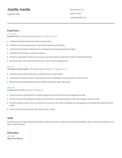 Expediter Clerk Resume