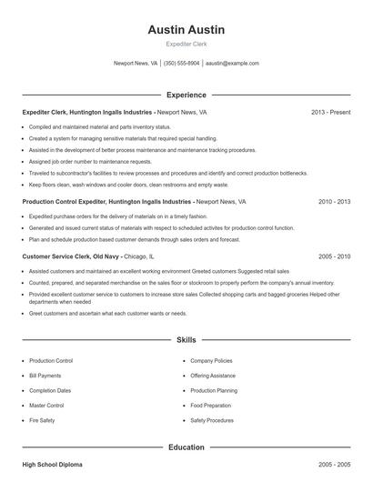 Expediter Clerk Resume