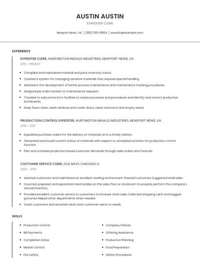 Expediter Clerk Resume