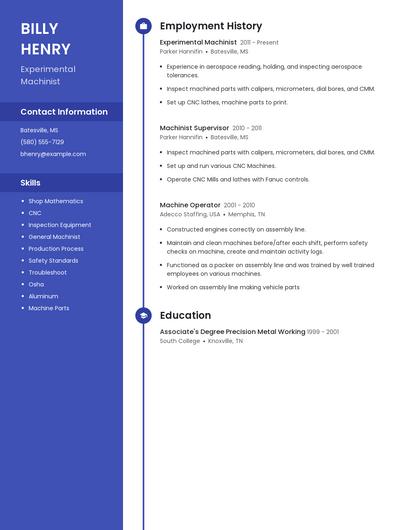 Experimental Machinist Resume