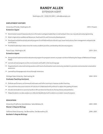 Extension Agent Resume