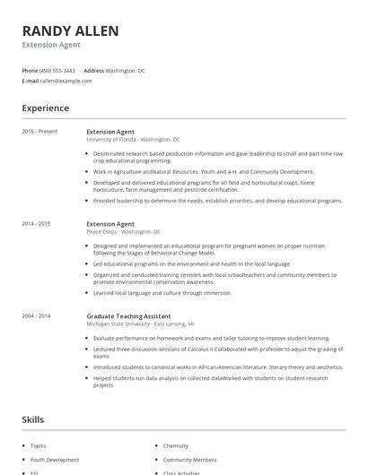 Extension Agent Resume