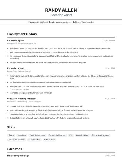 Extension Agent Resume