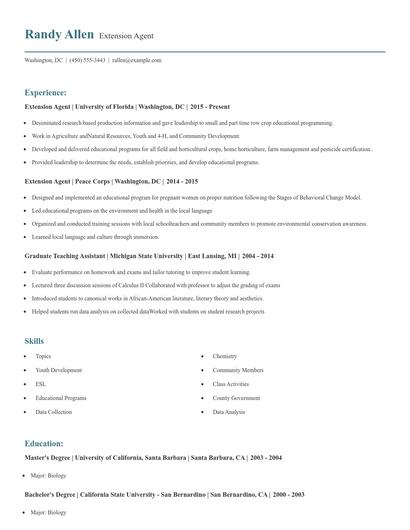 Extension Agent Resume
