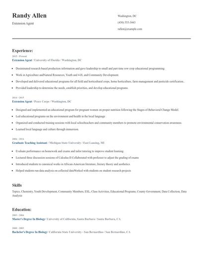 Extension Agent Resume