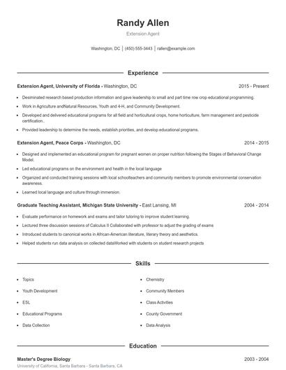 Extension Agent Resume