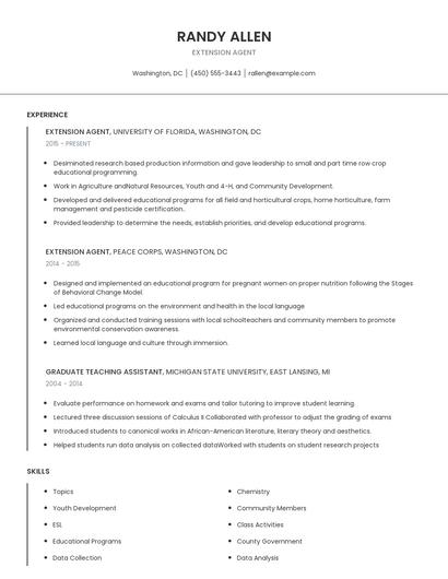 Extension Agent Resume