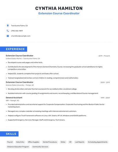 Extension Course Coordinator Resume