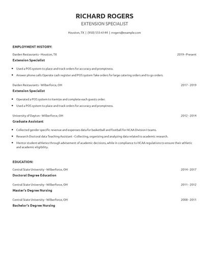 Extension Specialist Resume