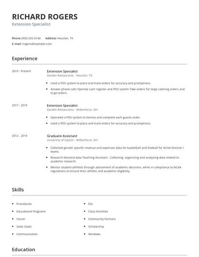 Extension Specialist Resume
