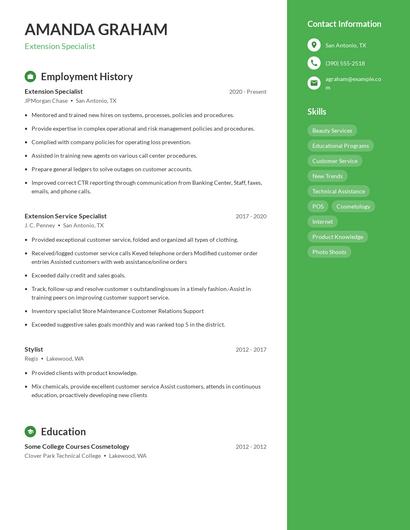 Extension Specialist Resume