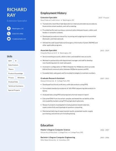 Extension Specialist Resume