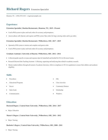 Extension Specialist Resume