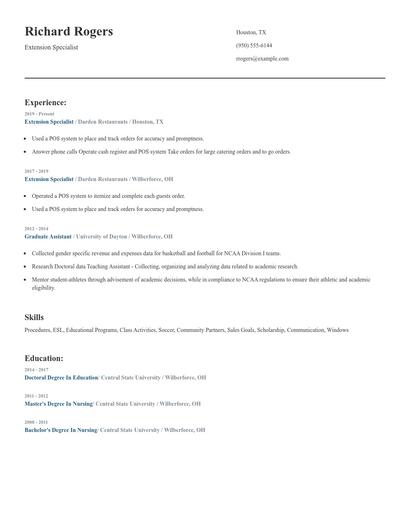 Extension Specialist Resume