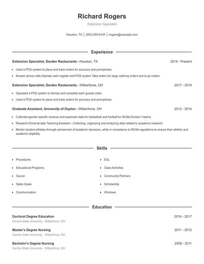 Extension Specialist Resume