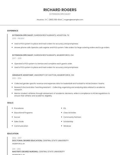 Extension Specialist Resume