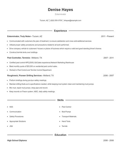 Exterminator Resume