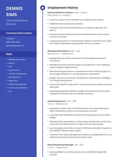 External Relations Director Resume