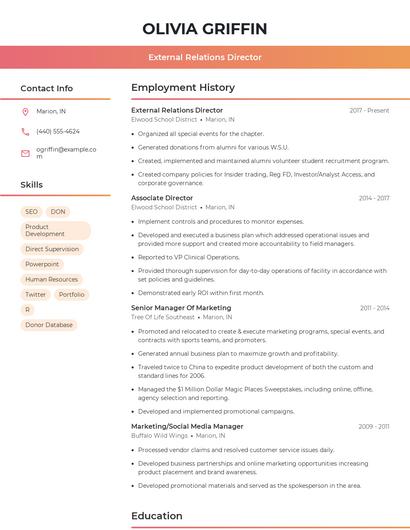 External Relations Director Resume