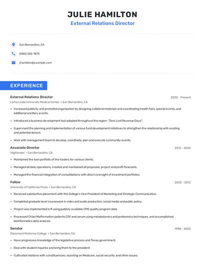 External Relations Director Resume