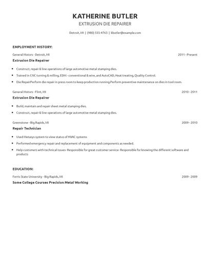 Extrusion Die Repairer Resume