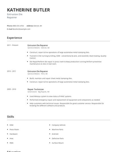Extrusion Die Repairer Resume