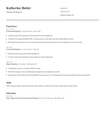 Extrusion Die Repairer Resume